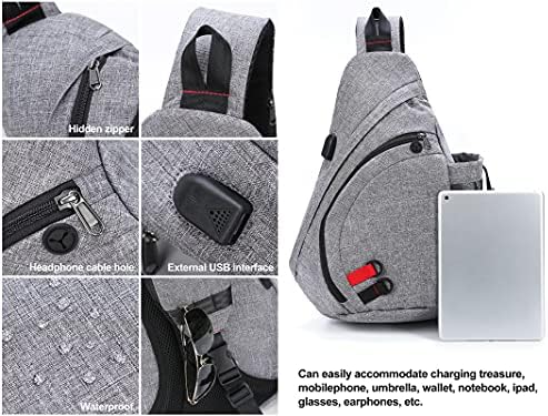 AmHoo tek kollu çanta Seyahat tek kollu sırt çantası Crossbody Omuz Rahat Sırt Çantası Erkekler ve Kadınlar için Siyah