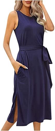 Kadın Crewneck Backless Elbiseler Brunch Elbiseler Kolsuz Tığ Örgü Temel Midi Yaz Sonbahar Elbiseler 2023 Giyim