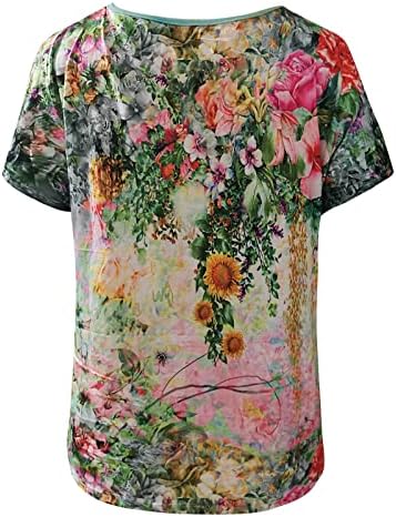 Artı Boyutu T Shirt Kadınlar için Yaz Rahat, Bayan Üstleri Çiçek Grafik Tees Kısa Kollu Gevşek V Yaka Bluz Tops