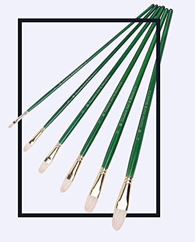 ZMDZA 6 adet Yeşil Uzun Kutup Kolu sanatsal boya fırçası Fırça Seti Oval Şekil Domuz Kıllar Saç El Yapımı Kalem Yağ