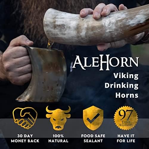 AleHorn Viking Boynuz Kupa Standı-El İşi Tankard İçme Bardağı Bira ve Kahve için Viking Dekor Kazınmış 12 oz