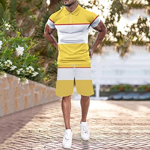 Erkek Yaz Rahat Şort Setleri Crewneck Streç Kas Üst ve Kısa Kıyafetler Eşofman Renk Bloğu Klasik 2 Parça Kıyafetler
