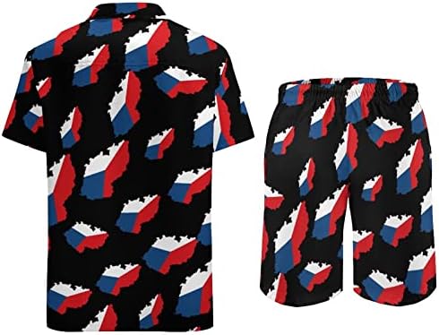 Çek Bayrağı Harita Erkekler 2 Parça Hawaii Seti Düğmeli Kısa Kollu Gömlek plaj pantolonları Gevşek Fit Tees Eşofman