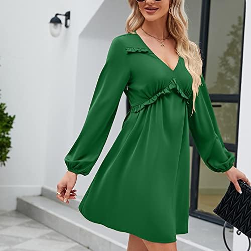 2023 İlkbahar yaz elbisesi Kadın Fener Uzun Kollu V Boyun Mini Elbiseler Gevşek Rahat Gizlemek Göbek Tunik Elbise