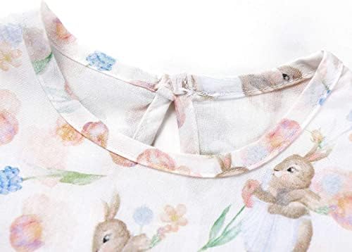 GÜLÜMSEYEN PİNKER Bebek Yürümeye Başlayan Kızlar Yaz Rahat pamuklu elbiseler Çiçek Karikatür Tavşan Kısa Puf Kollu
