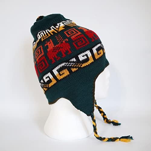 Alpaka Yünü Karışımı Kışlık Şapka Chullo Perulu İnka Tasarımı, Kulak Tıkaçlarıyla Tersine Çevrilebilir. Bere Orta