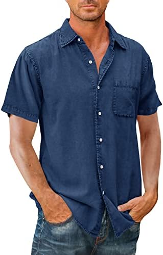 Runcatı Erkek Denim Uzun Kollu Düğme Aşağı Gömlek Casual Dayanıklı Gevşek Fit Jean Gömlek Göğüs Cebi ile
