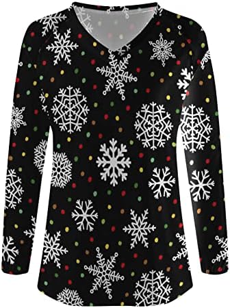 Merry Christmas Tunik Üstleri Kadınlar için Rahat V Boyun Moda Baskı Raglan Bluz Tatil Gevşek Fit Temel Tees Gömlek