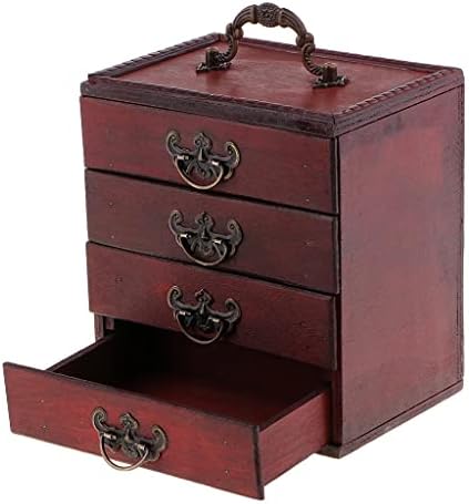 HGVVNM Mücevher Kutusu Vintage 4 Katmanlar Takı saklama kutusu Kutu Hazine Sandığı Ahşap Sanat El Sanatları seyahat