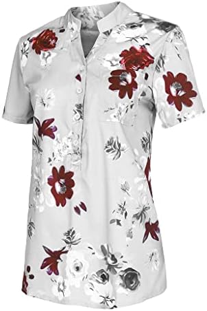 Gufesf Kadın Kısa Kollu Üstleri 2023 Yaz Düğmesi V Boyun T Shirt Gevşek Bluzlar Şık Rahat Çiçek Grafik Tees S-5XL
