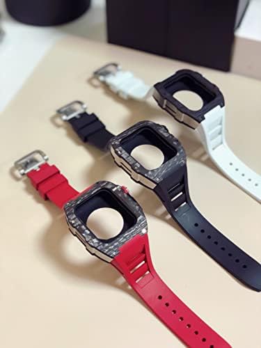 Apple Watch serisi 7 için AZANU yeni modifikasyon kiti iWatch 44 SE 6 5 4 için 45mm Metal kasa+silikon bant Karbon