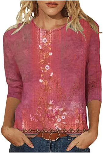 Kadın Üstleri Yaz 2023 Moda Baskılı bol tişört 3/4 Kollu Bluz Yuvarlak Boyun Casual Tops