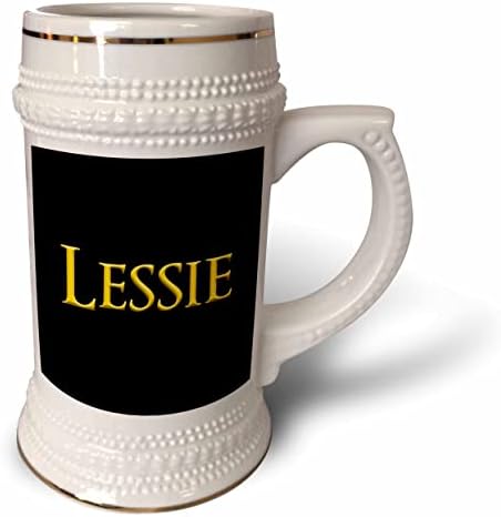 Amerika'da 3dRose Lessie ortak kadın adı. Siyah üzerine sarı. - 22oz Steın Kupa (stn-362398-1)