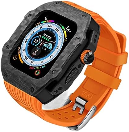 BHOLSA Karbon Fiber Modifikasyon Kiti Apple Watch Case İçin Ultra 49mm iWatch İçin 8 7 6 5 4 SE 45mm 44mm Flor Lastik