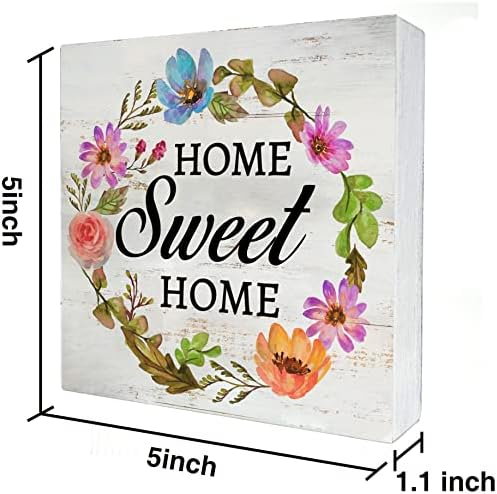 Çiçek Ev Tatlı Ev Ahşap kutu işareti Rustik Aile ahşap kutu işareti Ev Masa Raf Dekor (5X5 İnç)