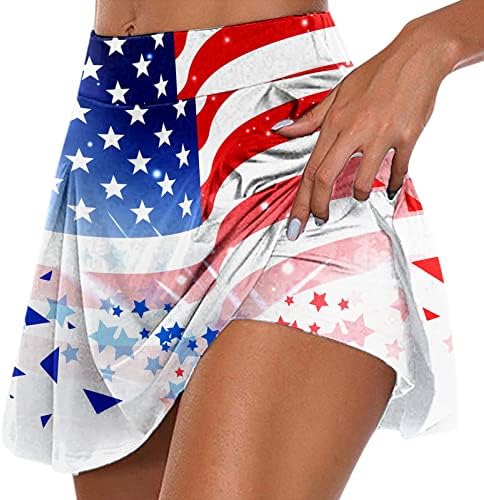 4th Temmuz Amerikan Bayrağı Koşu Etekler Şort Kadınlar için Yüksek Bel Pilili Dökümlü Golf Skorts 2 in 1 Mini Etek