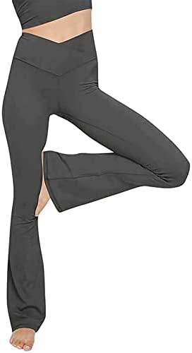 VEZAD kadın Katı / Baskılı Kalça Yükseltmek Yüksek Bel Pantolon Alevlendi Pantolon Streç Rahat Yarık Yoga eşofman
