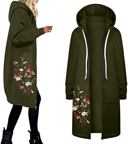 Kadın Rahat Ceket Çiçek Baskı Ceket Üst Büyük Boy Rahat Fermuarlı kapüşonlu ceket Ekleme Ceket Ekleme Sıcak Kış Ceket