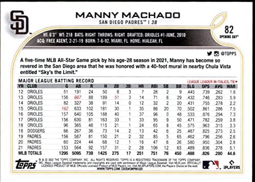 2022 Topps Açılış Günü 82 Manny Machado San Diego Padres MLB Beyzbol Ticaret Kartı