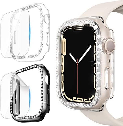 [2 + 2 Paket] VEGO Apple Watch Serisi 8 için Kılıf / Serisi 7 Kılıf 45mm Kadın Kızlar için, [2X Ekran Koruyucu ile]