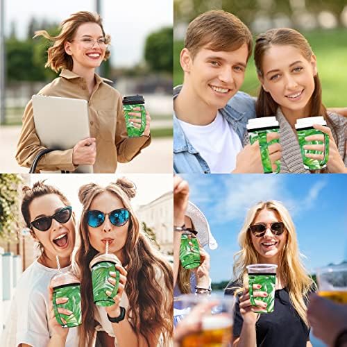 Yaz Tropikal Yapraklar Yeşil Kullanımlık Buzlu Kahve Kollu Kolu Neopren kupa kılıfı Soda, Latte, Çay, İçecekler, Bira