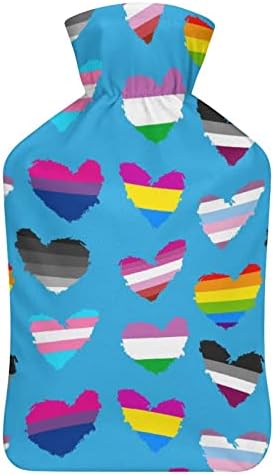 LGBTQ Bayrakları Şeklinde Kalp Sıcak Su Şişesi Yumuşak Kapaklı 1L Büyük Klasik İsıtıcı Çanta Boyun Omuz El Ayak