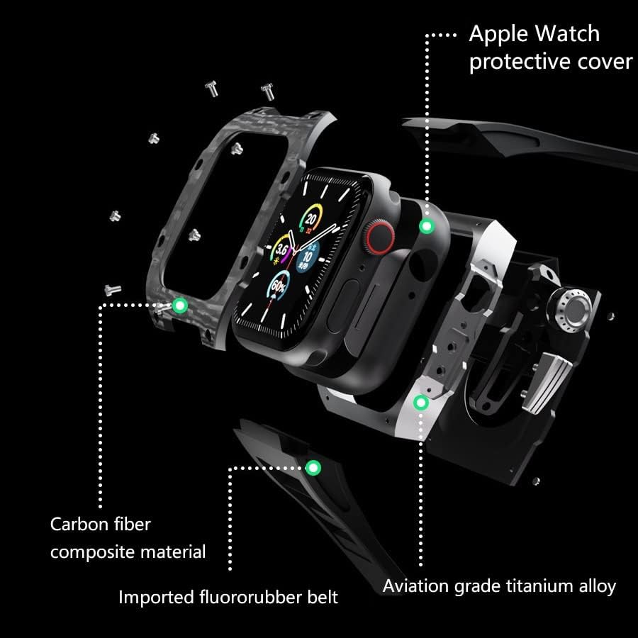 HEPUP Karbon Fiber Lüks Kılıf Apple Ürünü için 8 Bant 45mm Serisi 7 6 Paslanmaz Çelik İwatch Serisi 8 5 4 SE 44mm