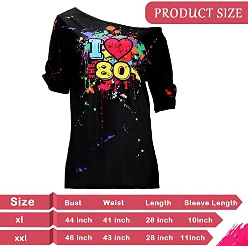 80s Kıyafet Kadınlar için Aşk Kapalı Omuz T Shirt Yenilik Neon Kadın Üst Giysi Kostüm Orta Kol Uzunluğu T Shirt