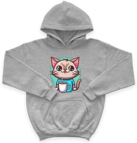 Kedi Kahve Çocuk Sünger Polar Kapüşonlu Sweatshirt-Komik Çocuk Kapüşonlu Sweatshirt-Çocuklar için Çizgi Film Kapüşonlu