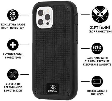Pelikan-KALKAN Serisi-G10 iPhone için Kılıf 12 Pro Max (5G) - 21 ft Düşme Koruması - 6,7 inç - Siyah