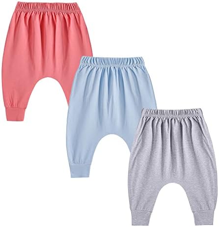 Egaıvtya Bebek Kız Pamuk harem pantolon 3-Pack Toddler Rahat Spor Pantolon Yüksek Bel Atletik Jogger Dipleri