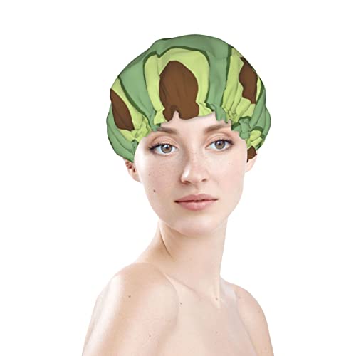 Kadınlar Kullanımlık Streç Hem Saç Şapka Yeşil Avokado Desen Çift Katmanlar Su Geçirmez Duş Başlığı banyo bonesi