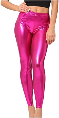 LMSXCT kadın Sıkı Suni Deri Tayt Pantolon, Seksi Renk Bloğu Yüksek Belli Tayt Spor Salonu Egzersiz Yoga Pantolon Clubwear
