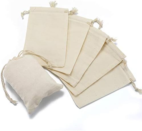Muslin Çantalar İpli Pamuklu Çantalar, Organik Pamuklu Kumaş Çantalar -50 Adet 4 x 6 inç - Parti Düğün Ev Depolama