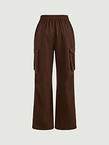 EZELO kadın pantolonları Flap Cep Yan Kargo Pantolon Kadın için (Renk: Çikolata Kahverengi, Boyut: X-Küçük)