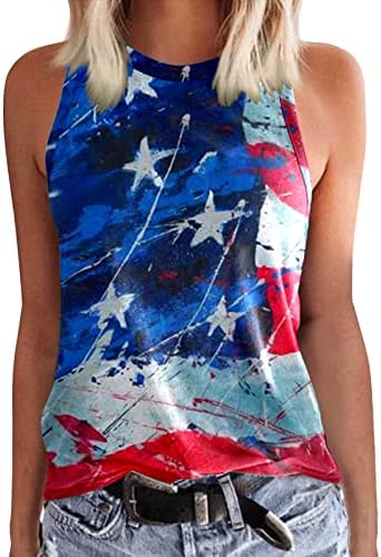 4th Temmuz Gömlek Kadınlar için ABD Bayrağı Yaz Kolsuz Ekip Boyun Tank Top Yıldız Çizgili Kravat Boya Tunik Üstleri