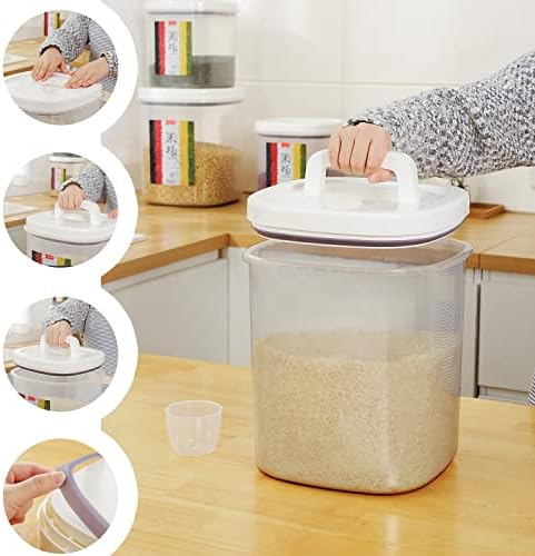 LivLab Pirinç Dağıtıcı, 25 + 10 Lbs Pirinç Konteyner Depolama Ölçüm Kabı ile Gıda Tahıl Konteyner Kutuları Ev Mutfak