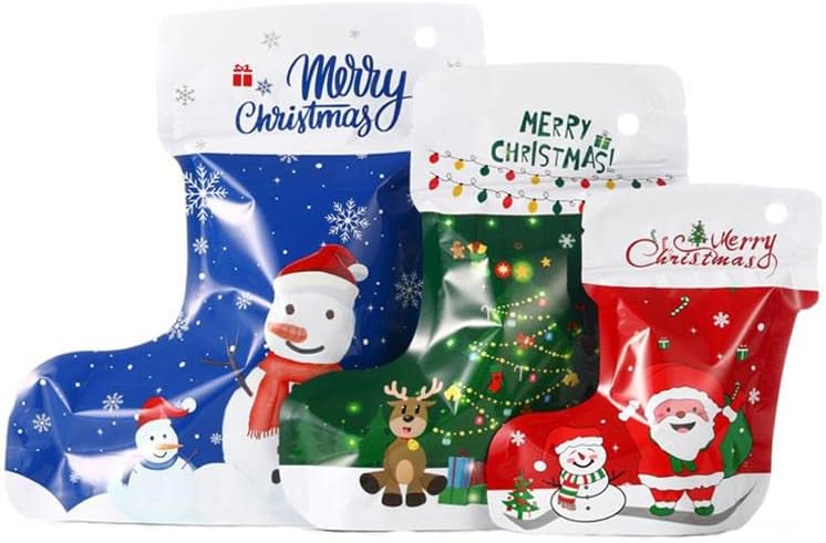 ROYİO Noel ambalaj poşetleri Noel Folyo Çanta Santa Elk Hediye Çorap Parti Aperatif saklama çantası (Renk: 3 adet)
