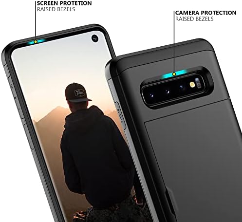 Nvollnoe Samsung S10 Kılıf kart tutucu ile 6.2 inç Çift Katmanlı Ağır Koruyucu Galaxy S10 Kılıf Gizli Kart Yuvası