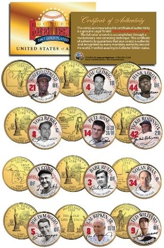 Altın BEYZBOL EFSANELERİ Hall of Fame State Quarters 12-Sikke Seti Altın Kaplama