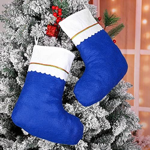 Fovths 12 Paketi Noel Çorap 15 İnç Klasik Keçe Çorap Koyu Mavi Noel Çorap Şömine Asılı Çorap için Noel Tatil Parti