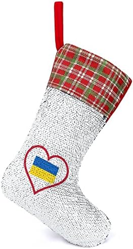 Aşk Ukrayna Kırmızı Kalp Pullu Noel Çorap Parlak Duvar askı süsleri Dekorasyon Noel Ağacı Tatil Partisi için