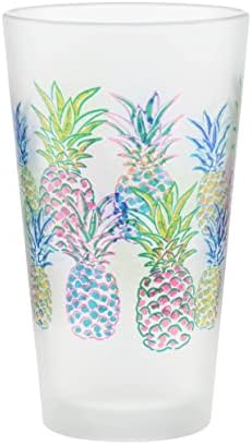 Menfez Tropikal Dekore Buzlu Bira Bardağı Karıştırma Bardakları, 16 Ons, Hediye Kutulu 2'li Set (Pop Art Ananas)