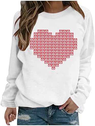 Sevgililer Günü Hediyesi Uzun Kollu Gömlek Kadınlar için Renk Blok Kalp Grafik Gömlek Üst Sevimli Crewneck Tişörtü