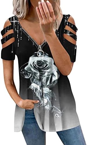Bayan Bluz Sonbahar Yaz 2023 Elbise Moda Kapalı Omuz Kısa Kollu Pamuklu V Boyun Zip Up Bluz Gömlek Bayanlar için 29