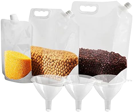 Tahıl Nem Geçirmez Mühürlü Çanta, 6 Paket Şeffaf Tahıl Depolama Emme Torbaları,2 huni, yeniden kullanılabilir,taşıma
