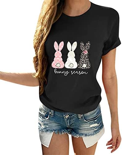 Mutlu Paskalya Gömlek Kadınlar için Sevimli Tavşan Baskı T-Shirt Komik Tavşan Grafik Kısa Kollu Casual Ekip Boyun