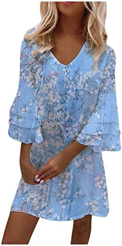Kadınlar için yaz Elbiseler 2023 3/4 Kollu V Yaka Dantel Boho Çiçek Midi Artı Boyutu Plaj Tatil Salıncak düğün elbisesi
