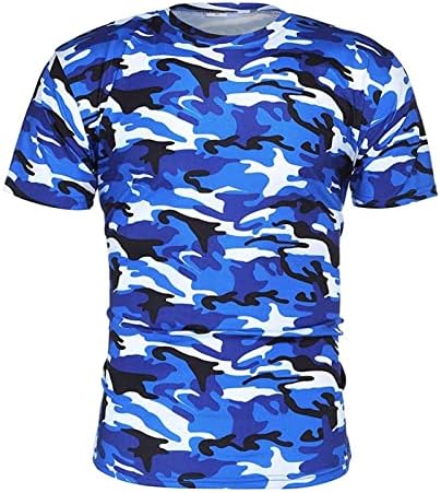 Erkek Düzenli Fit Camo Crewneck kısa kollu t-Shirt Kamuflaj Gömlek Tops İnce Atletik Askeri Kazak Tees