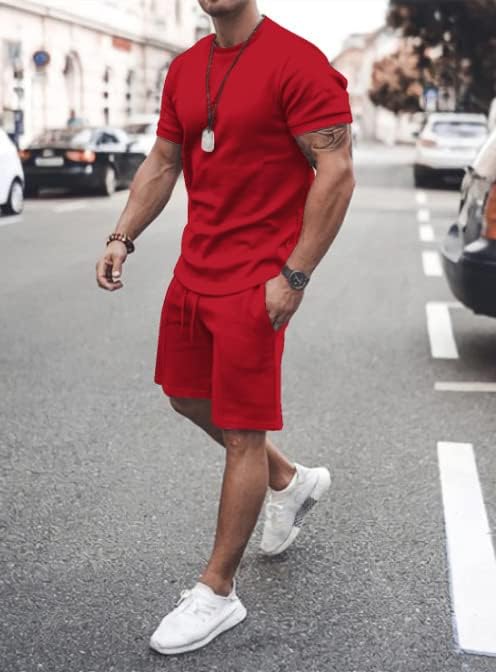 Erkekler yaz kıyafetleri 2 Parça Setleri Kısa Kollu Kas Tee Gömlek ve Şort Spor Salonu Egzersiz Atletik T Shirt plaj
